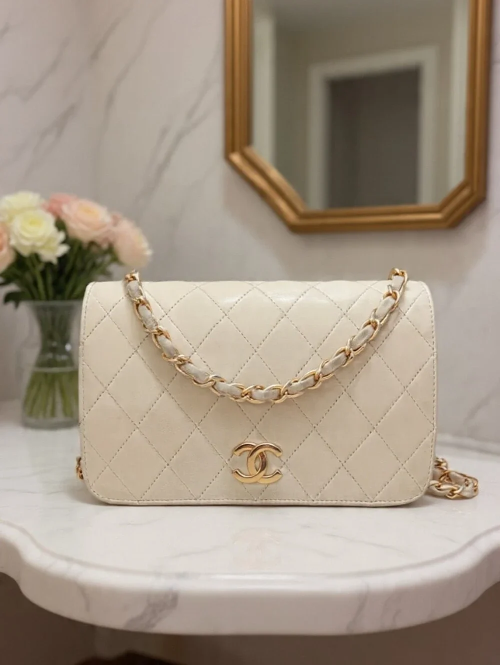 Chanel Vintage Small Full Flap Beige Lambskin 24K Gold Plated ✨ COA - Picture 2 of 15